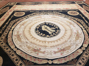 8x10 Woolen Needlepoint Rug Black European Savonnerie Carpet Circles Flat Weave Carpet Area Rug New Handmade Hand-Knotted Harp Flowers