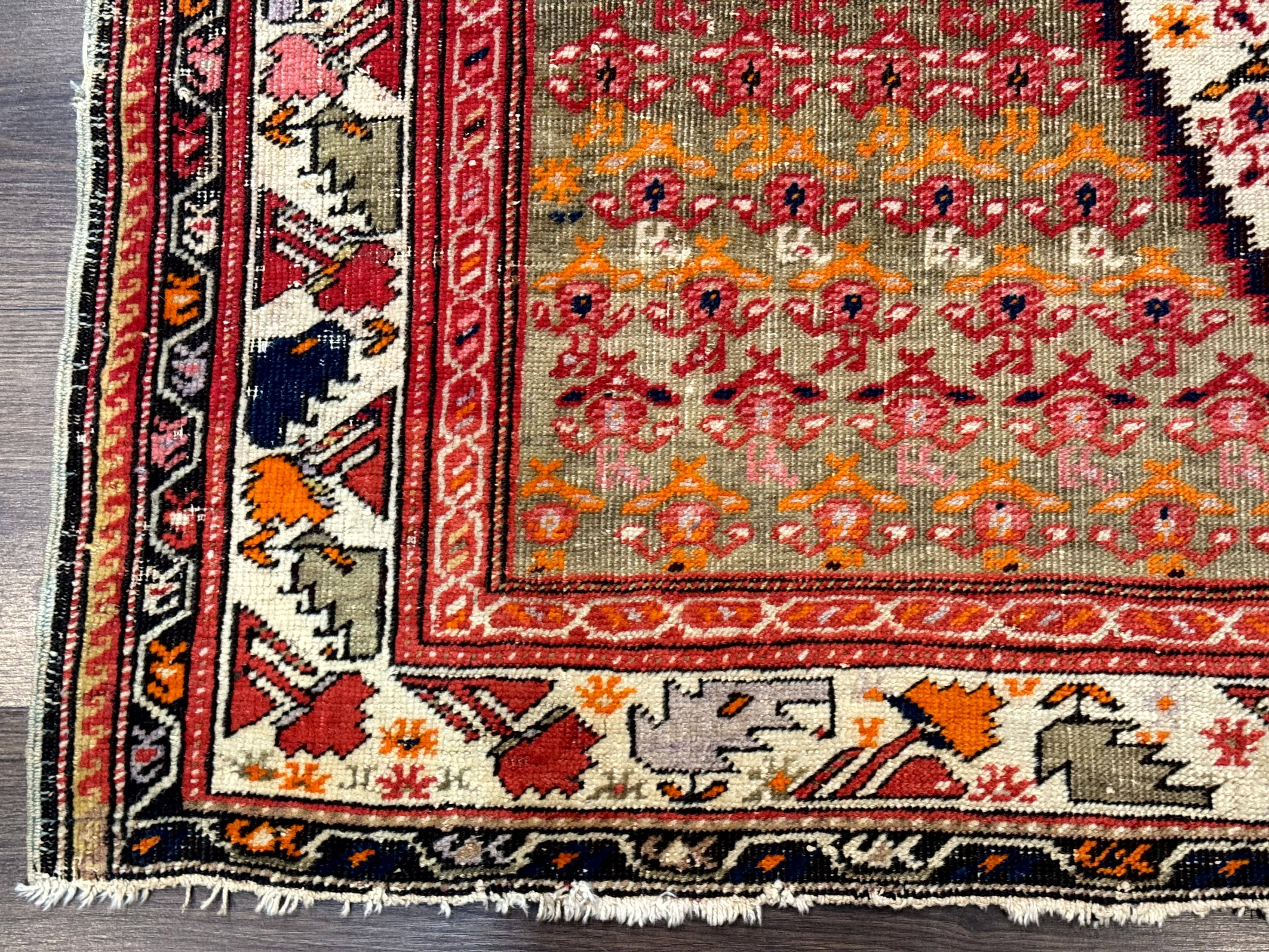 Antique Persian Malayer Rug 4x7, Tribal Senneh Carpet, Geometric, Diamond Design