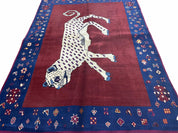5 X 7 Handmade Zagros Wool Rug Snow White Panther Maroon Blue Organic Dyes