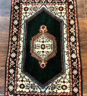 Small Indo Persian Dark Green Rug 2x3, Geometric Semi Open Field
