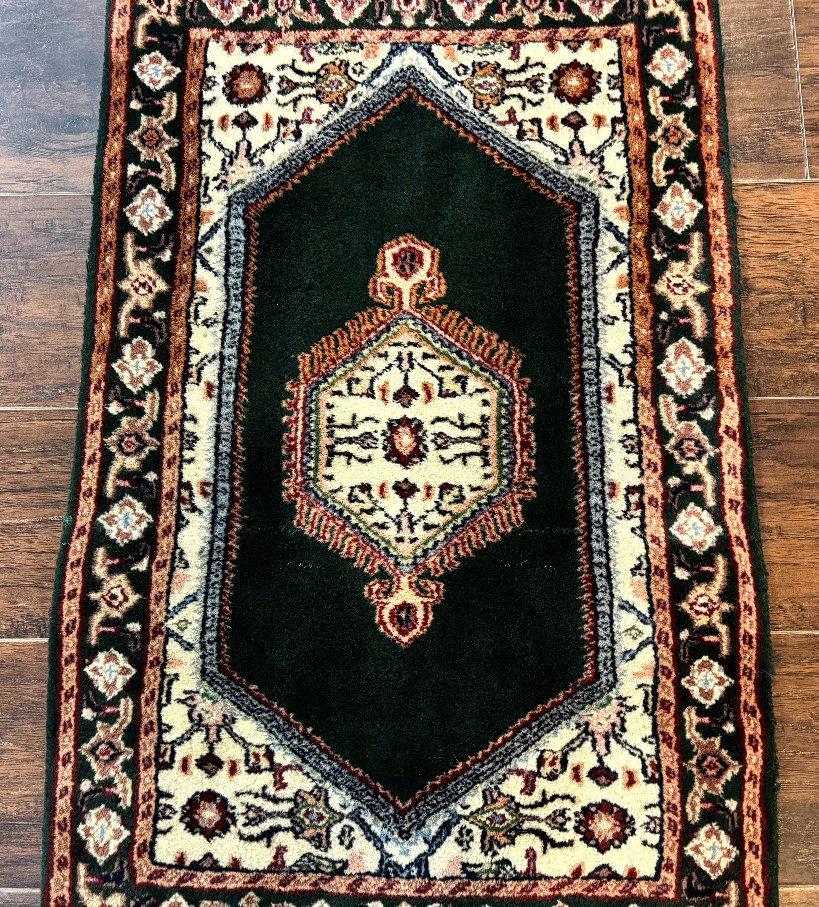 Small Indo Persian Dark Green Rug 2x3, Geometric Semi Open Field