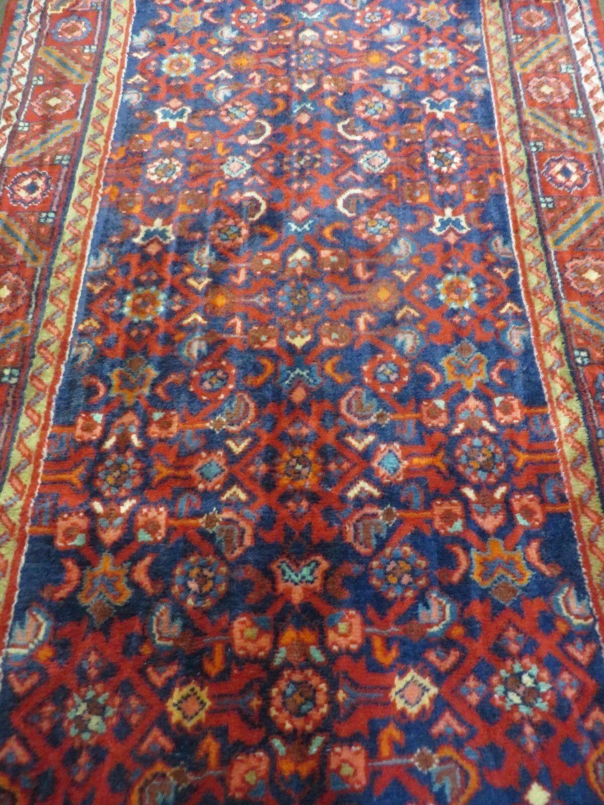 3' 6" X 10' 4" Antique Handmade India Floral Oriental Wool Runner Rug # 128
