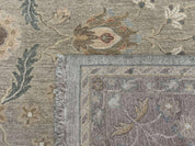 Large Turkish Soumak Rug 10x14, Flatweave Dhurrie, Handmade, Light Green and Salmon