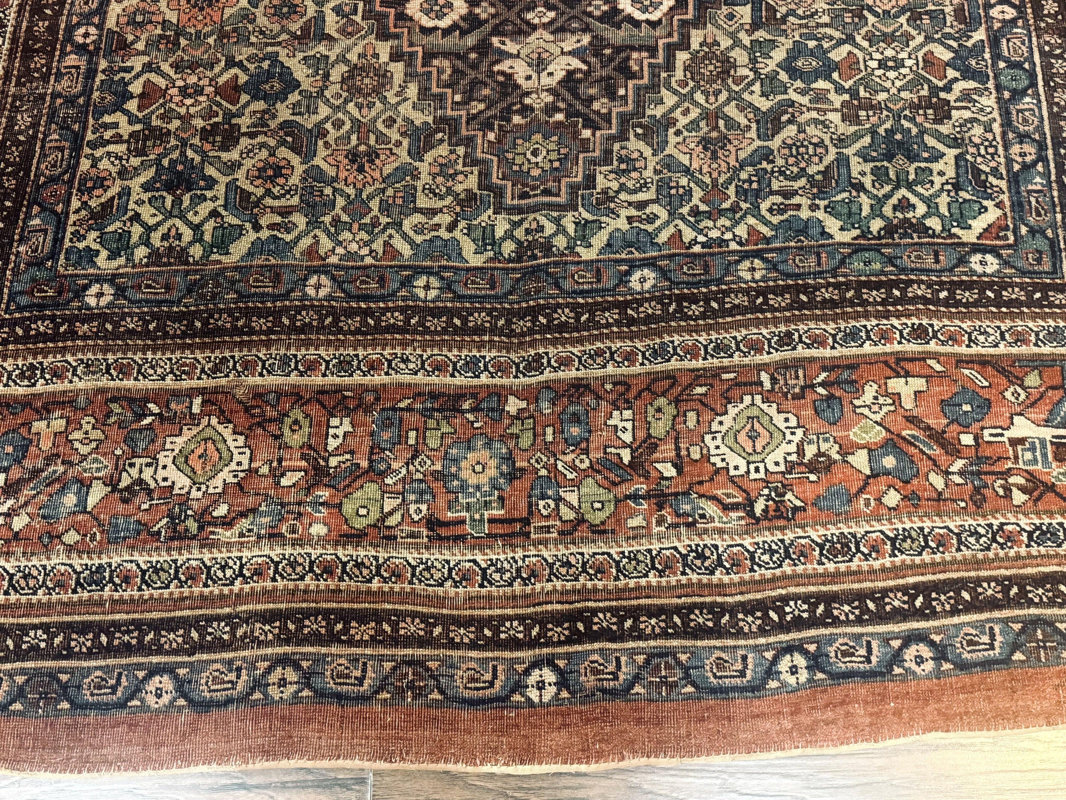 Antique Persian Bidjar Rug 8x15 – Navy Blue, Herati Pattern, Early 20th Century