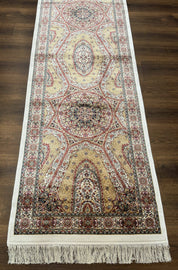 Turkish Silk Runner Rug 2.6 x 12, Hereke Mamluk Runner, Bamboo Silk, New