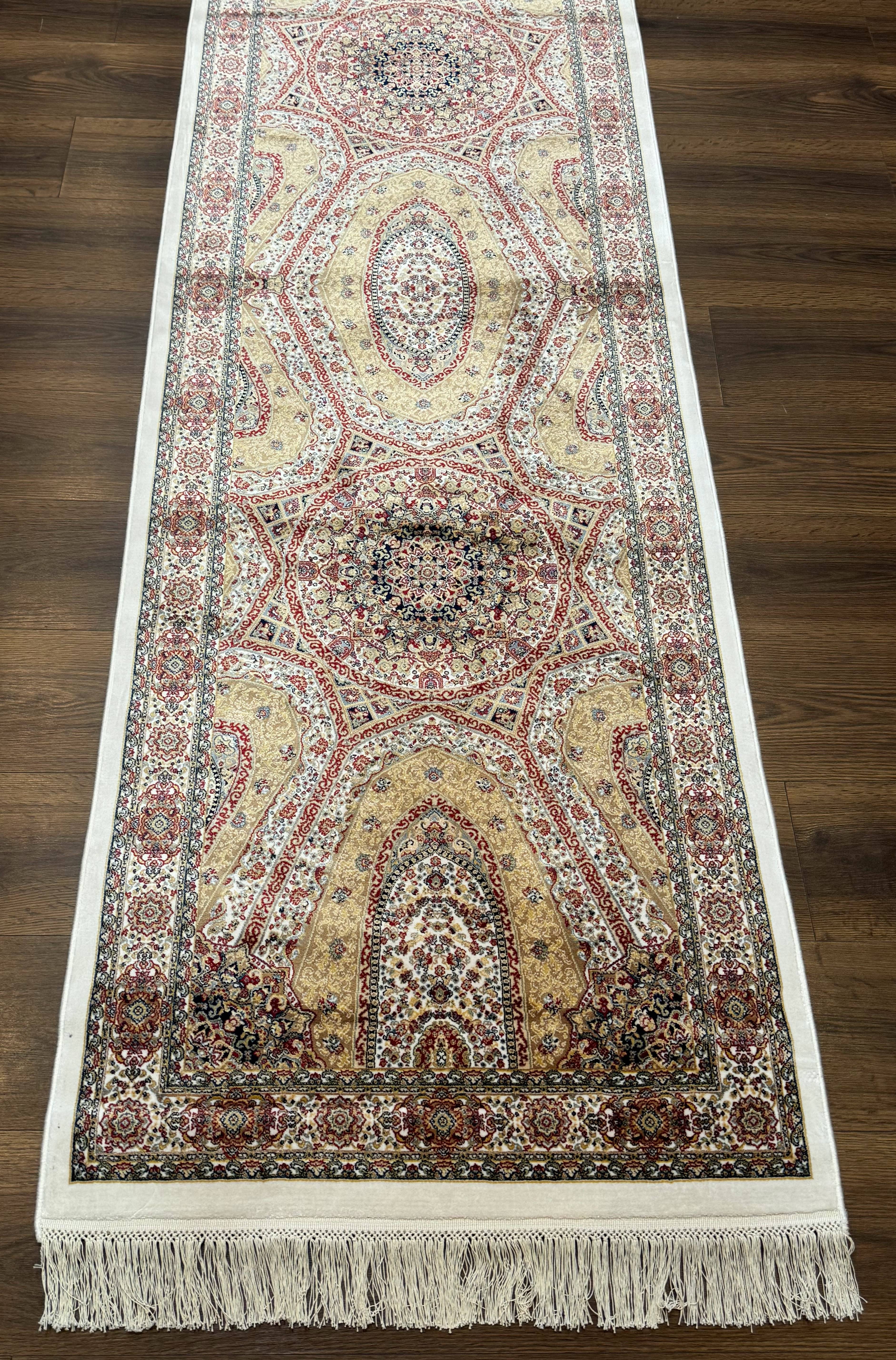 Turkish Silk Runner Rug 2.6 x 12, Hereke Mamluk Runner, Bamboo Silk, New