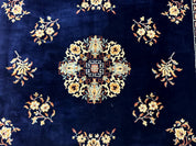 Chinese Wool Rug 8x11, Navy Blue and Terracotta, Floral, Couristan Belgium Power Loomed Carpet