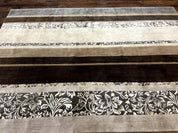 Modern Tibetan Nepali Rug 8x12, Stripe Pattern, Wool with Silk Highlights, Handmade, Beige Tan Brown