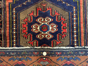 Persian Rug 3x6, Geometric Medallion, Village Tribal Rug, Terracotta and Navy Blue, Antique Nahavand Hamadan Rug