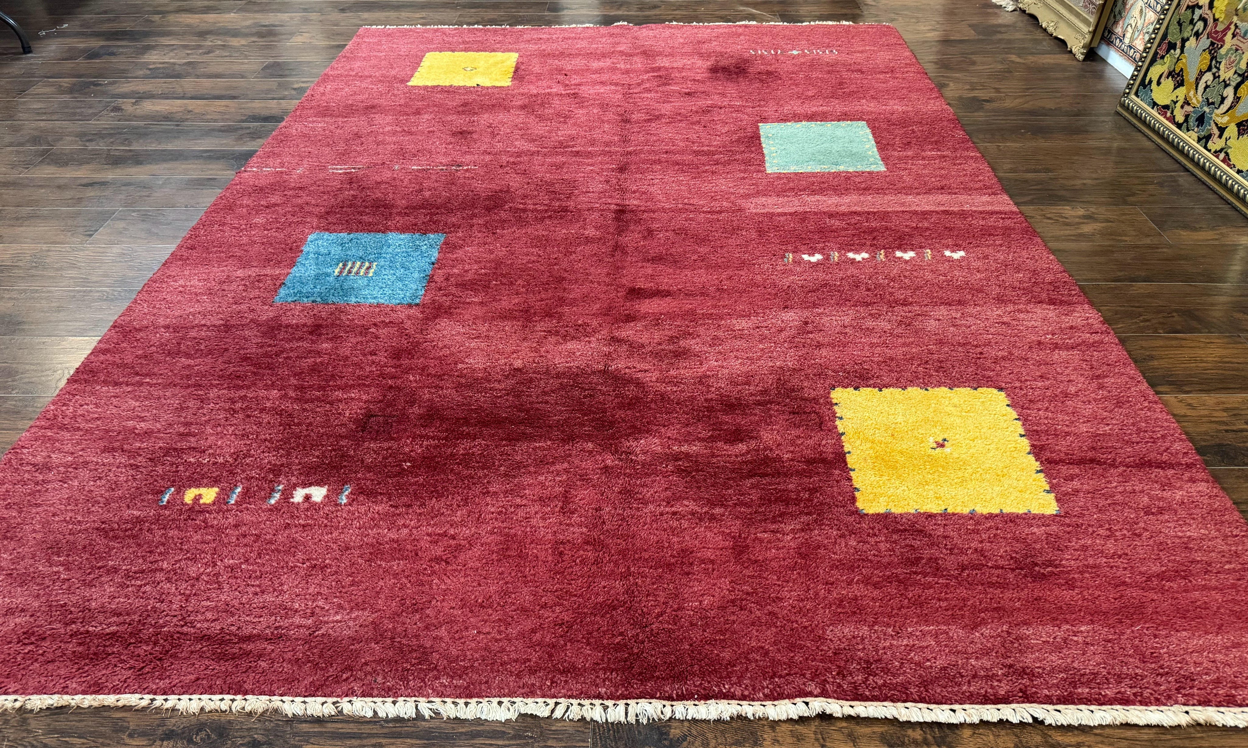 Modern Indo Persian Gabbeh Rug 7x10, Red, Tribal Area Rug