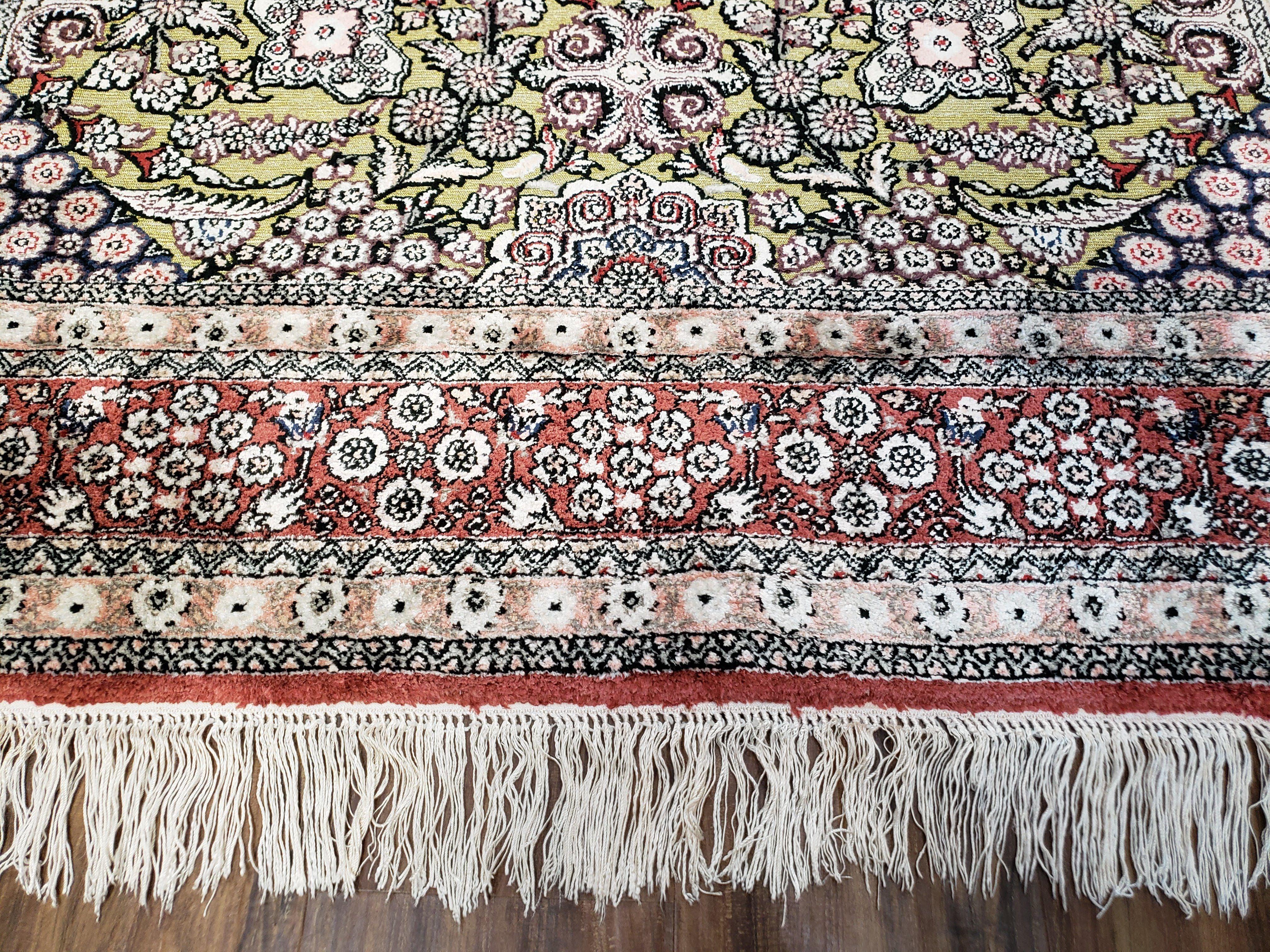 5x8 Indian Kashmiri Silk Rug with Gold Threads