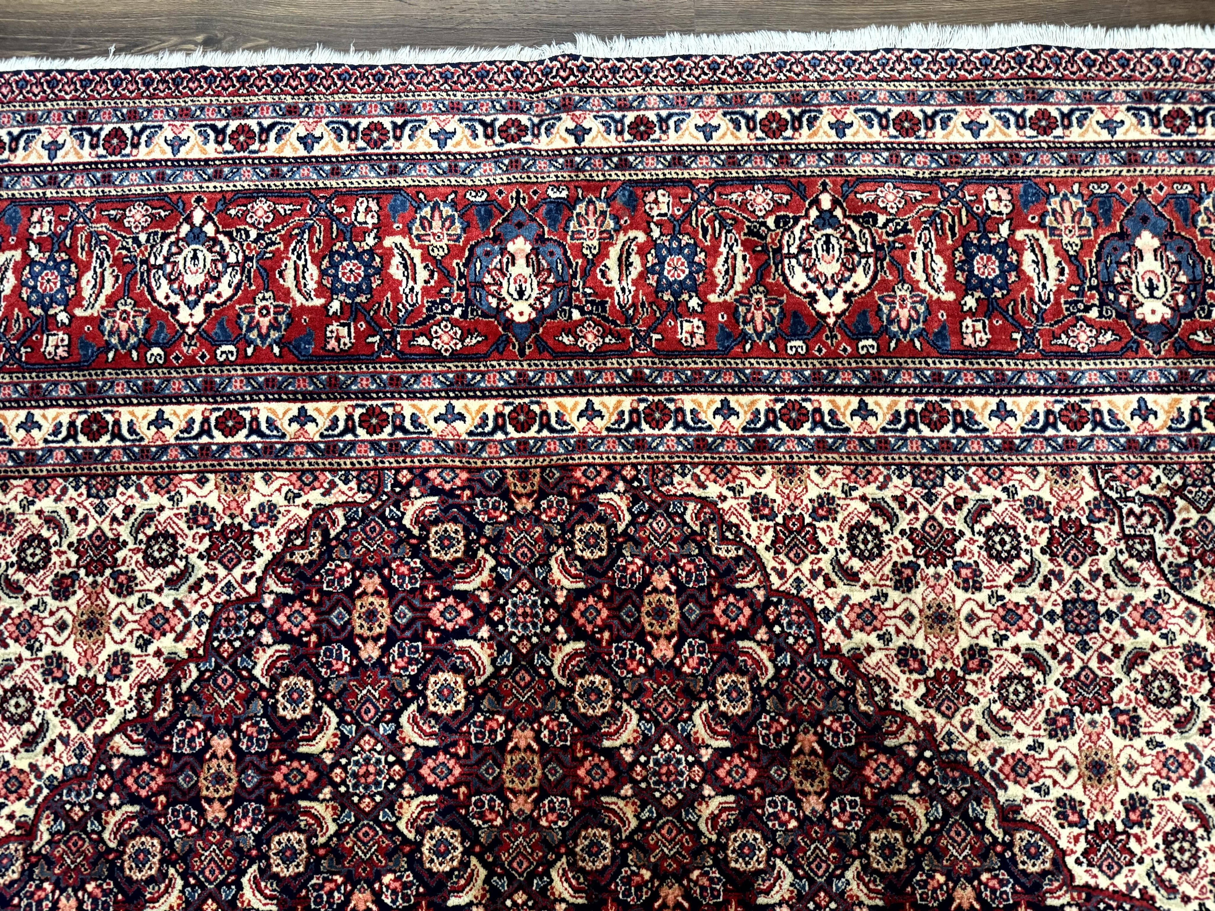 Persian Tabriz Rug 11x14 Navy Blue Herati Wool Carpet