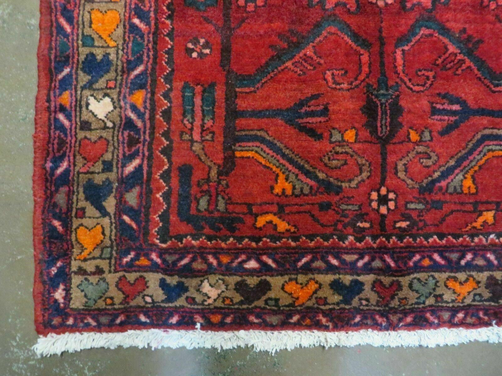 Antique Persian Hamadan Runner 3.4 x 9.7 -  Wool, Red and Navy Blue