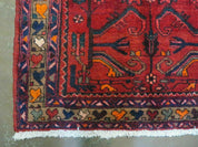 Antique Persian Hamadan Runner 3.4 x 9.7 -  Wool, Red and Navy Blue