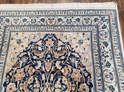 Semi Antique Fine Persian Nain Rug, Ivory & Blue, Wool with Silk Accents, 3'9" x 6'2"