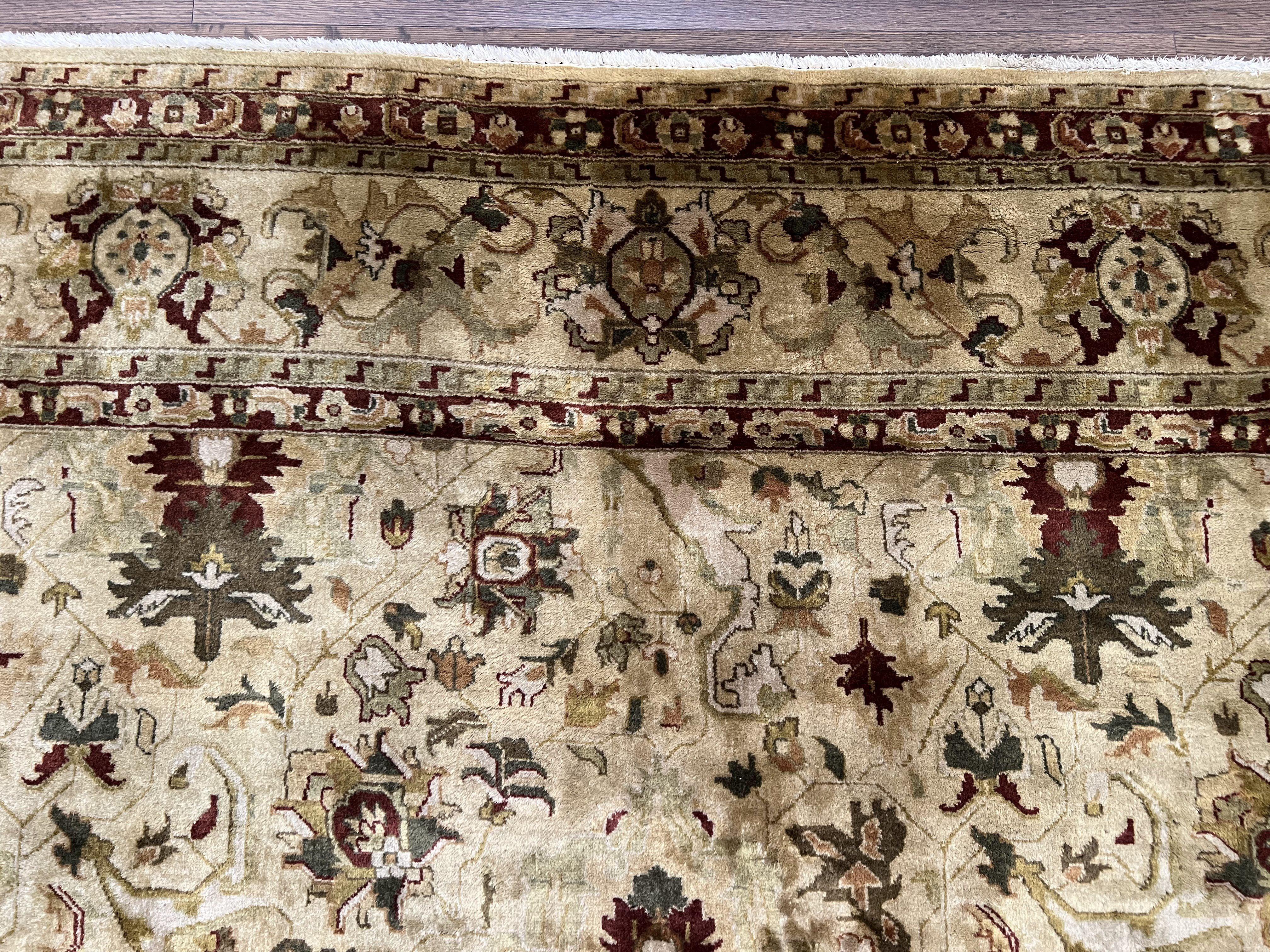 Indian Mahal Rug 8x10, Allover Floral Mahal Oriental Carpet 8 x 10, Handmade Hand Knotted Wool Rug, Indo Persian Area Rug, Tea-Washed Tan