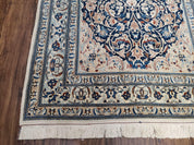 Semi Antique Fine Persian Nain Rug, Ivory & Blue, Wool with Silk Accents, 3'9" x 6'2"
