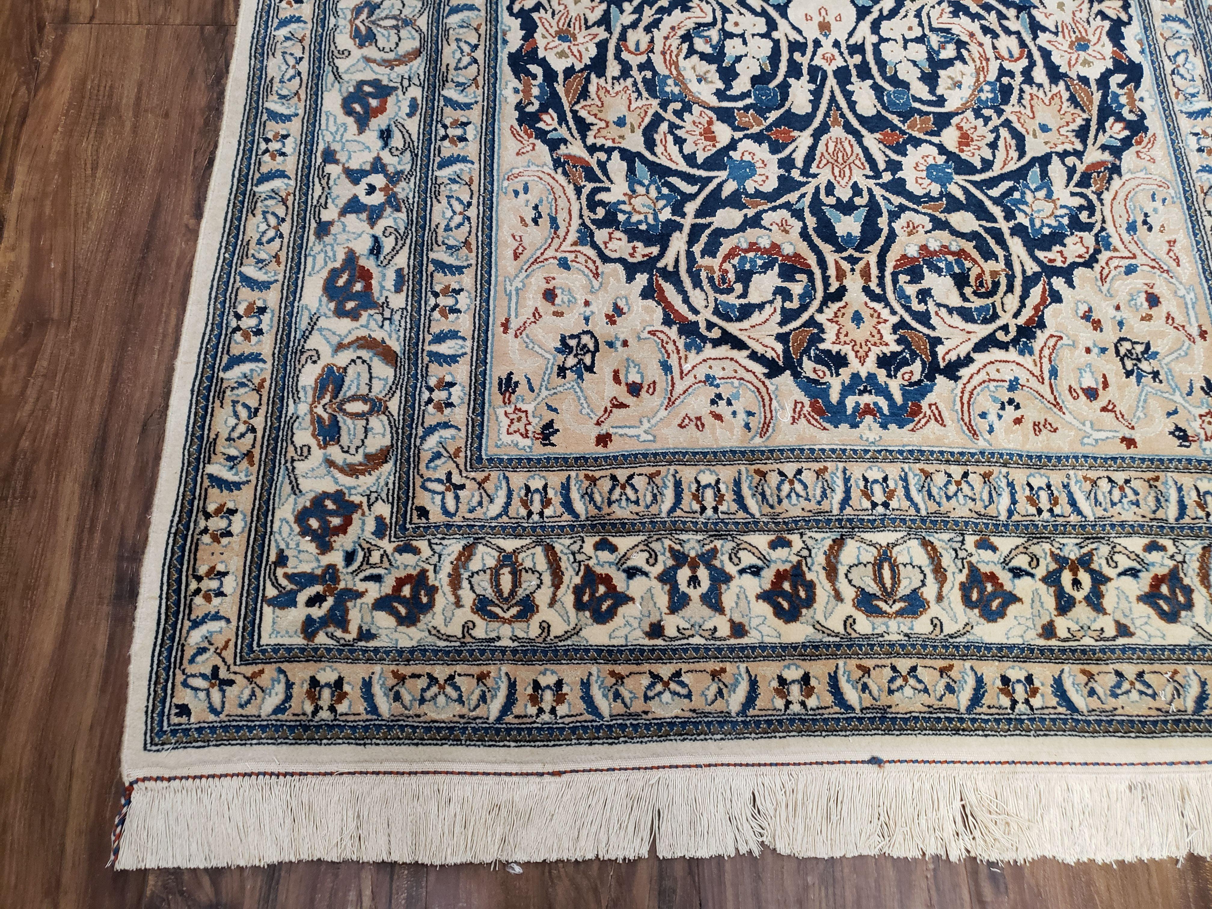 Semi Antique Fine Persian Nain Rug, Ivory & Blue, Wool with Silk Accents, 3'9" x 6'2"
