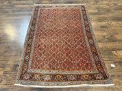 Antique Persian Bidjar Rug 5x7, Repeated Allover Herati Pattern, Red, Handmade Wool Carpet
