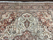 Antique Persian Tabriz Rug 10x12, Wool Hand Knotted Oriental Carpet, Beige Light Red, Floral Medallion