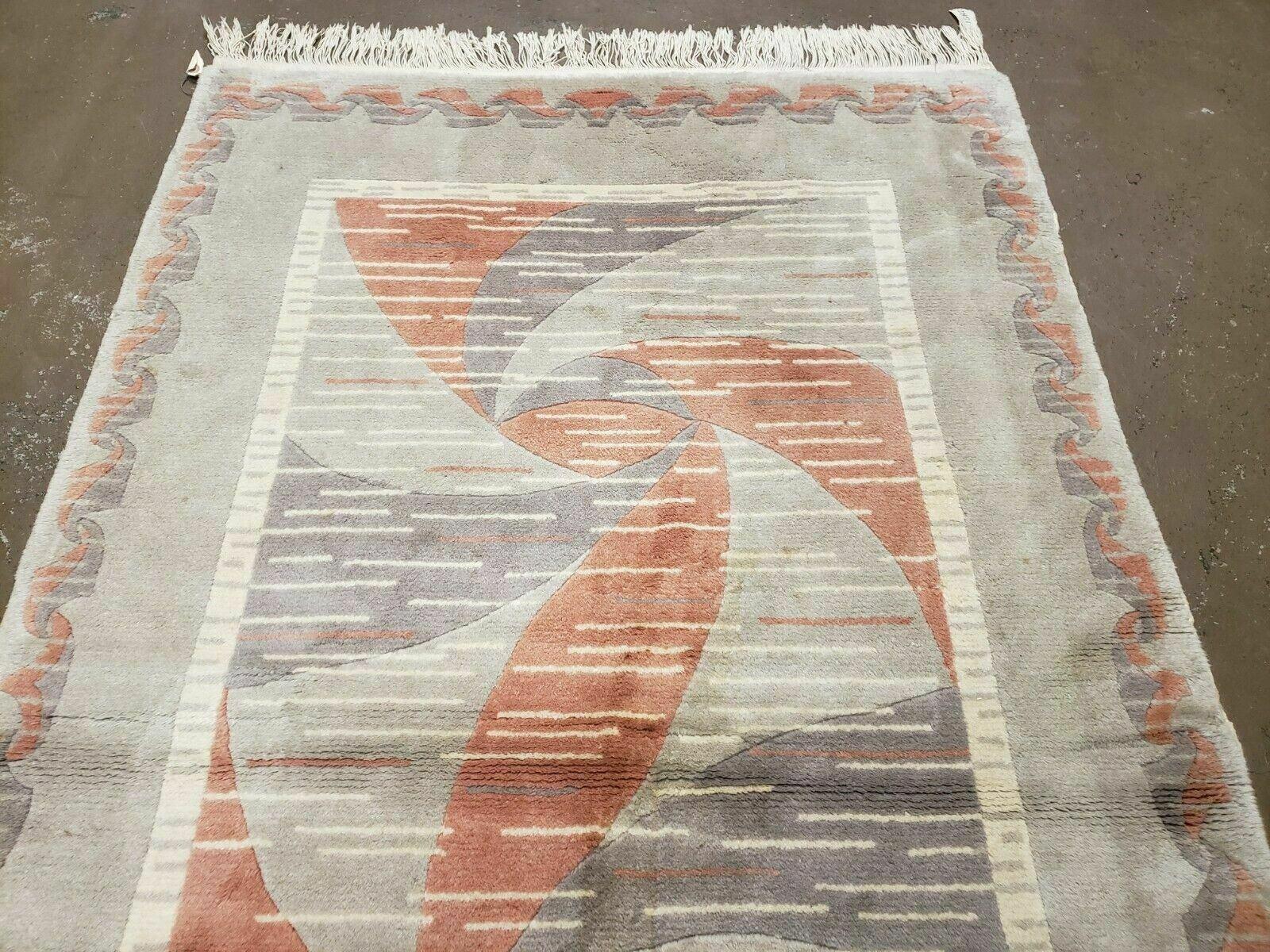 3' X 5' Handmade Modern Chinese Accent Rug - Silk on Cotton Carpet - Abstract Contemporary Design - Beige and Orange