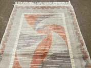 3' X 5' Handmade Modern Chinese Accent Rug - Silk on Cotton Carpet - Abstract Contemporary Design - Beige and Orange