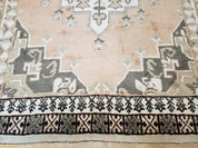 Antique Moroccan Rug 5x7 Tribal Carpet, Hand-Knotted Soft Wool Pile, 5 x 7 Area Rug, Berber Rug, Geometric Open Field Medallion, Pink Ivory