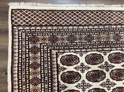 Pakistani Turkoman Rug 6x9, Cream and Red Hand Knotted Wool Oriental Carpet, Yamud Rug, Tribal Rug 6 x 9, Bohemian Area Rug, Bokhara Rug