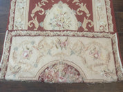 Aubusson Runner Rug 3x10, European Design, Red and Beige, Elegant, Handmade Wool Rug