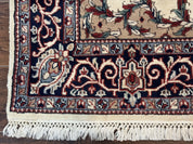 Indian Kashmiri Rug 4x6, Ivory Beige Navy Blue, Traditional Indo Persian Rug