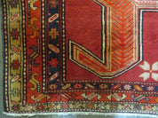 4' 10" X 11' Antique Handmade Turkish Kazak Wool Rug SHIELD Hand Knotted Red