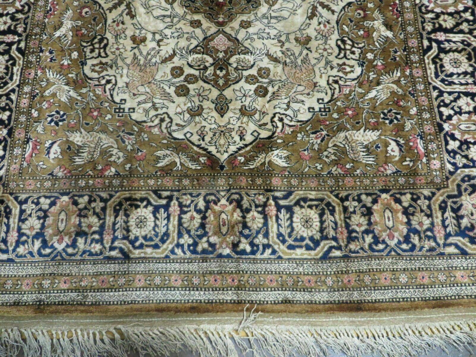 3' X 5' Fine Handmade Chinese Silk Rug Deer Birds Hand Knotted One Of A Kind