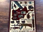 Afghan War Rug 2 x 2.6, Guns Tanks Helicopters