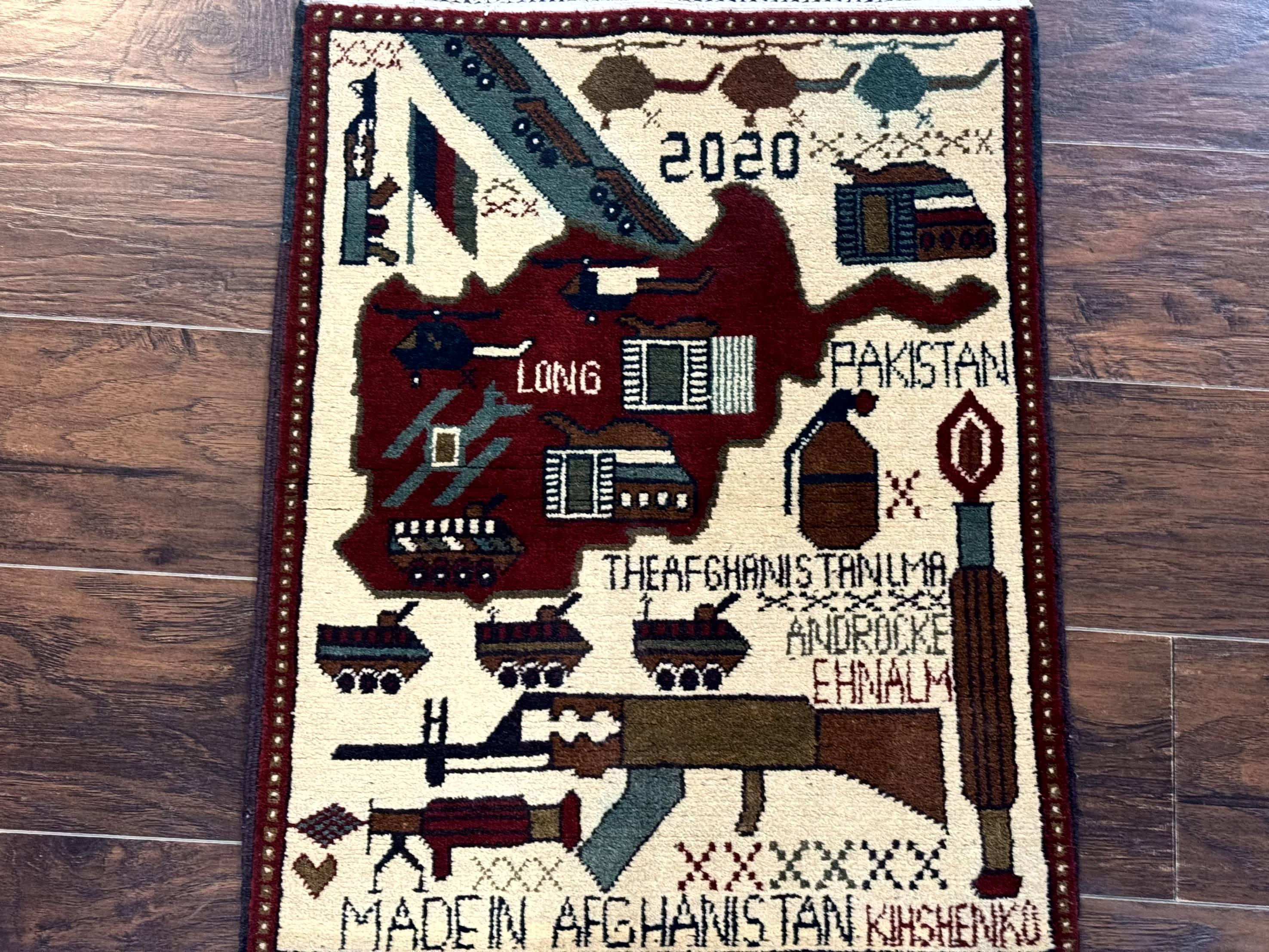 Afghan War Rug 2 x 2.6, Guns Tanks Helicopters
