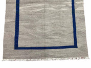 Geometric Turkish Kilim Rug 5' 7" x 7' 9", Flatweave Carpet, Minimal Design, Anatolian Carpet, Gray, Geometric, Dark Blue, Hand-Knotted, New