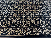 Tibetan Rug 8x10, Wool and Silk, Raised Pattern, Black and Gold, Floral