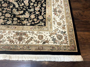Sino Persian Rug 9x12, Floral Medallion, Black and Ivory, Elegant