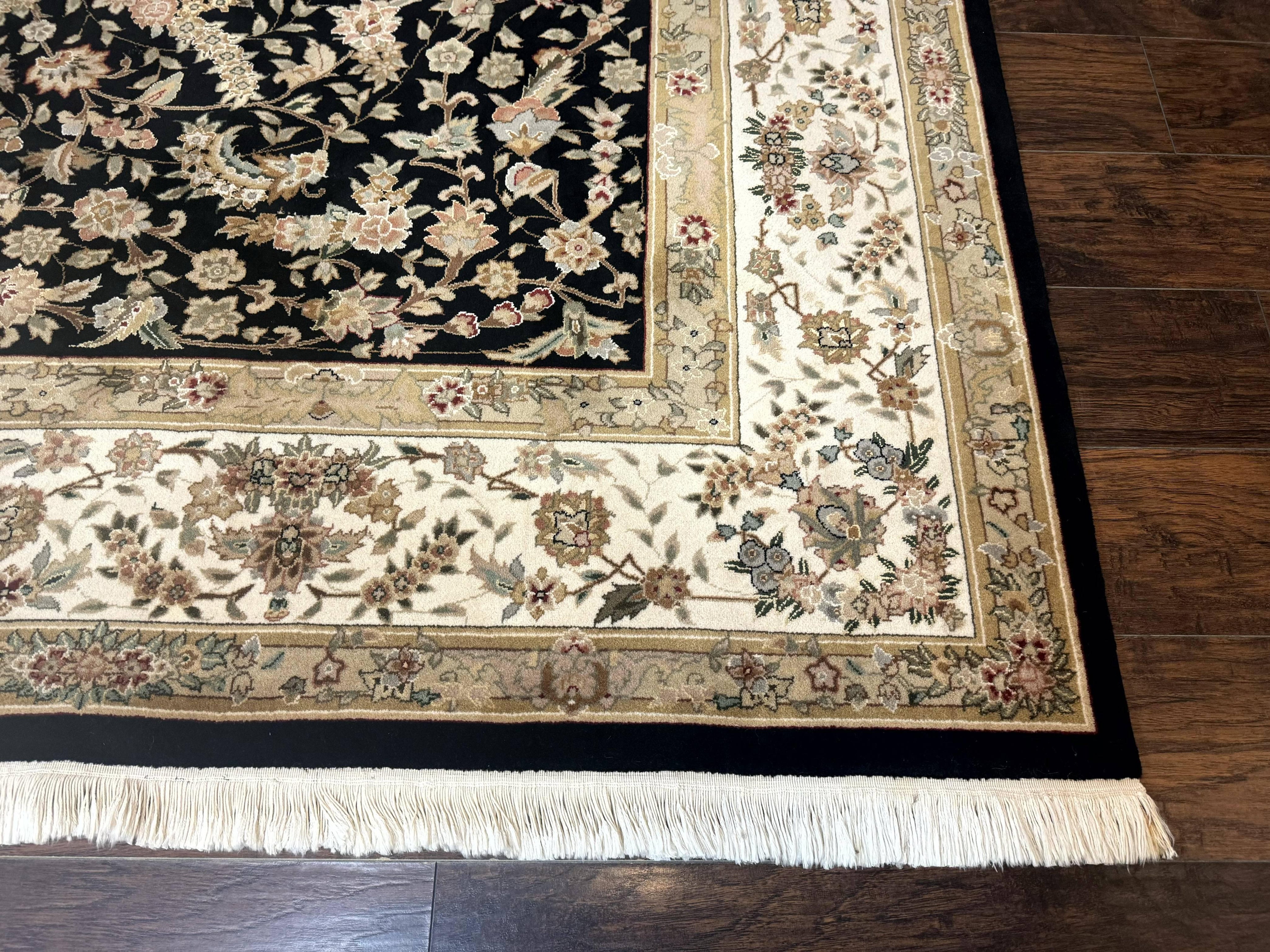 Sino Persian Rug 9x12, Floral Medallion, Black and Ivory, Elegant