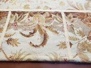 7' 7" x 9' 8" Needlepoint Rug Floral Beige Flat Weave Carpet 8x10 Handmade New Area Rug