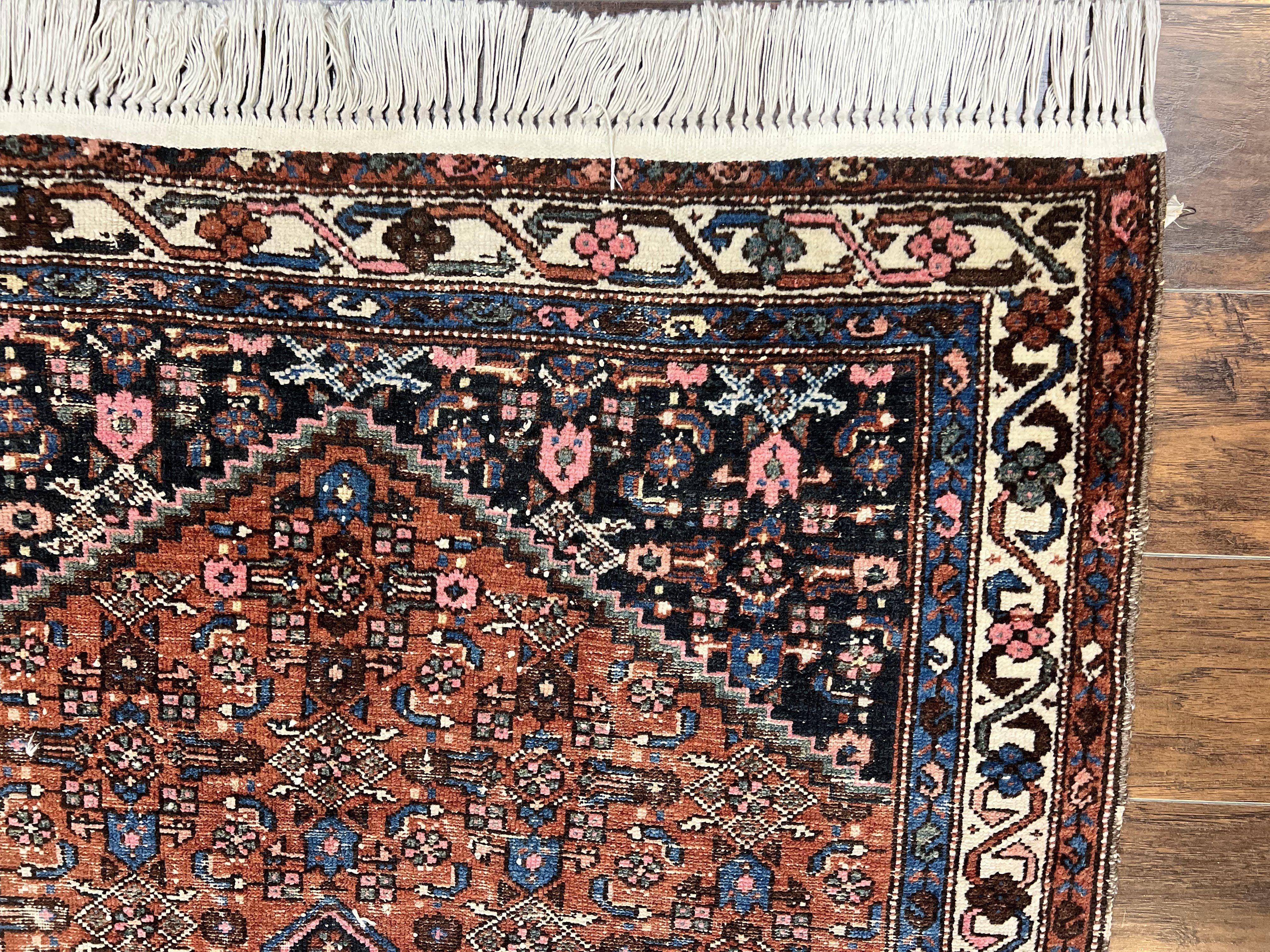 Red Persian Hamadan Rug 4x6, Wool Handmade Antique Carpet, Geometric Medallion Rug, Oriental Rug 4 x 6, Persian Tribal Rug, Hand Knotted Rug