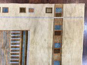 Tibetan Rug 5x8, Contemporary Rug 5 x 8 ft, Cream Brown Blue Hand-Knotted Wool w/ Silk Highlights Tibetan Carpet, Modern Rug