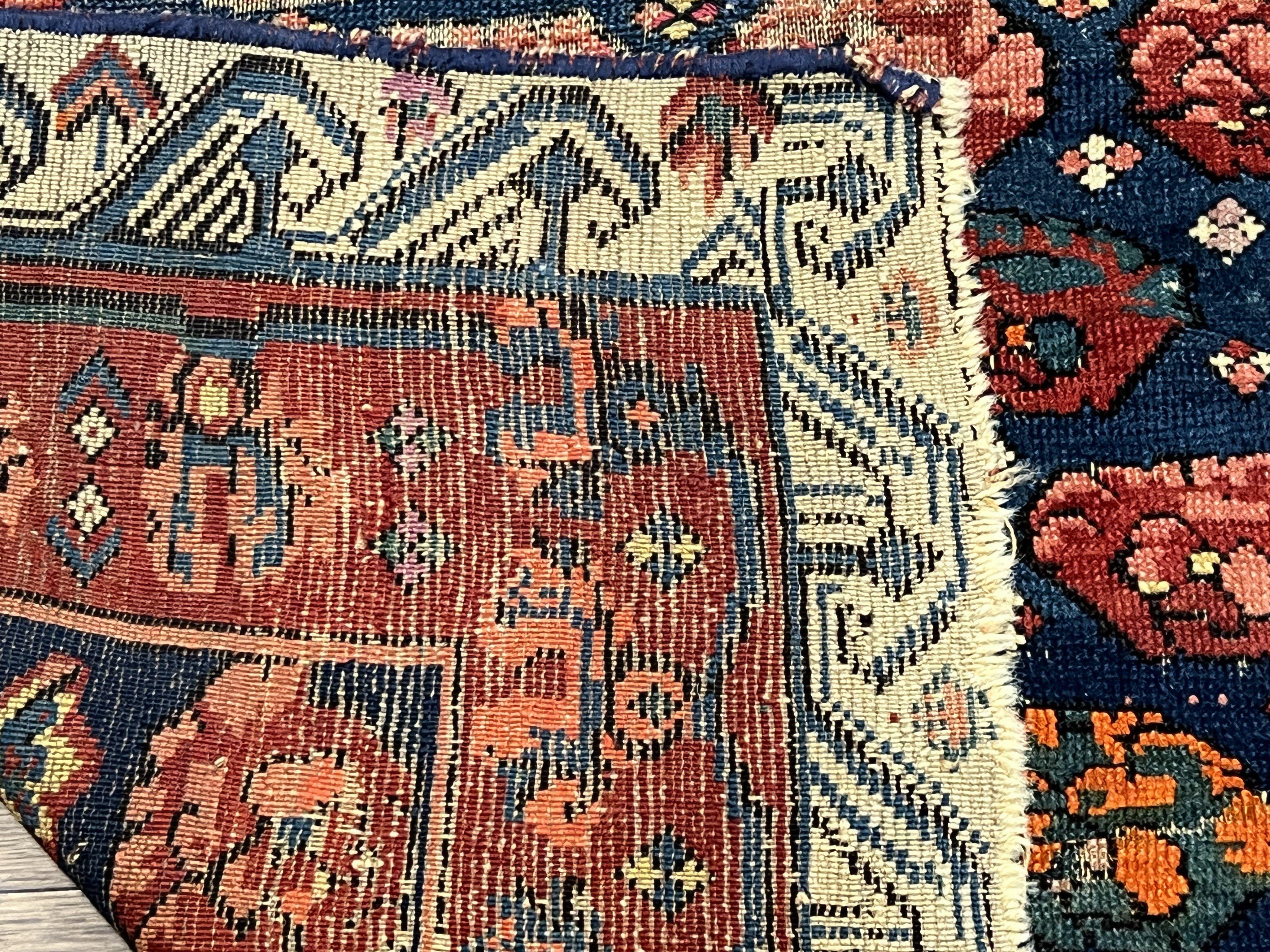 Antique Seychour Rug 4x7, Collectible Kuba Caucasian Carpet, Wool Handmade, Red Navy Blue Cream, Repeated Allover Motif, Early 20th Century