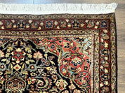 Antique Persian Sarouk Rug 4x5, Dark Blue and Red, Floral Medallion, Fine