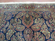 Antique Persian Sarouk Rug 4x6, Hand Knotted 1920s Oriental Carpet 4 x 6 ft, Navy Blue and Red Wool Rug, Handmade Floral Allover Persian Area Rug