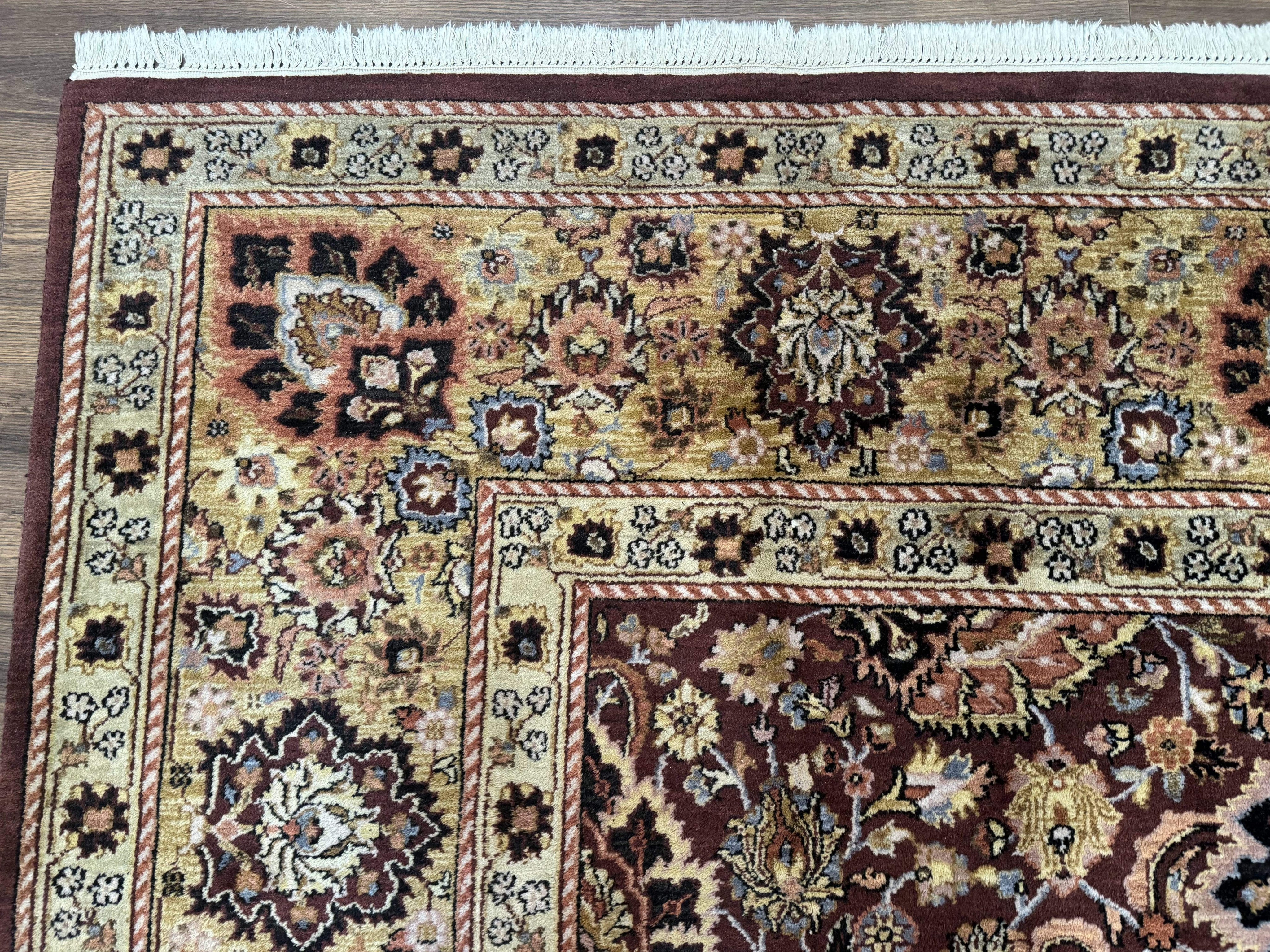 Indo Persian Rug 8x11, Eggplant & Tan, Allover Pattern, Wool Couristan Handmade Rug