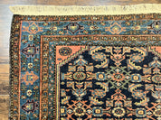 Antique Persian Tribal Rug 5x7, Navy Blue & Pink, Hand Knotted Handmade 1920s Wool Rug, Allover Pattern, Persian Hamadan Rug