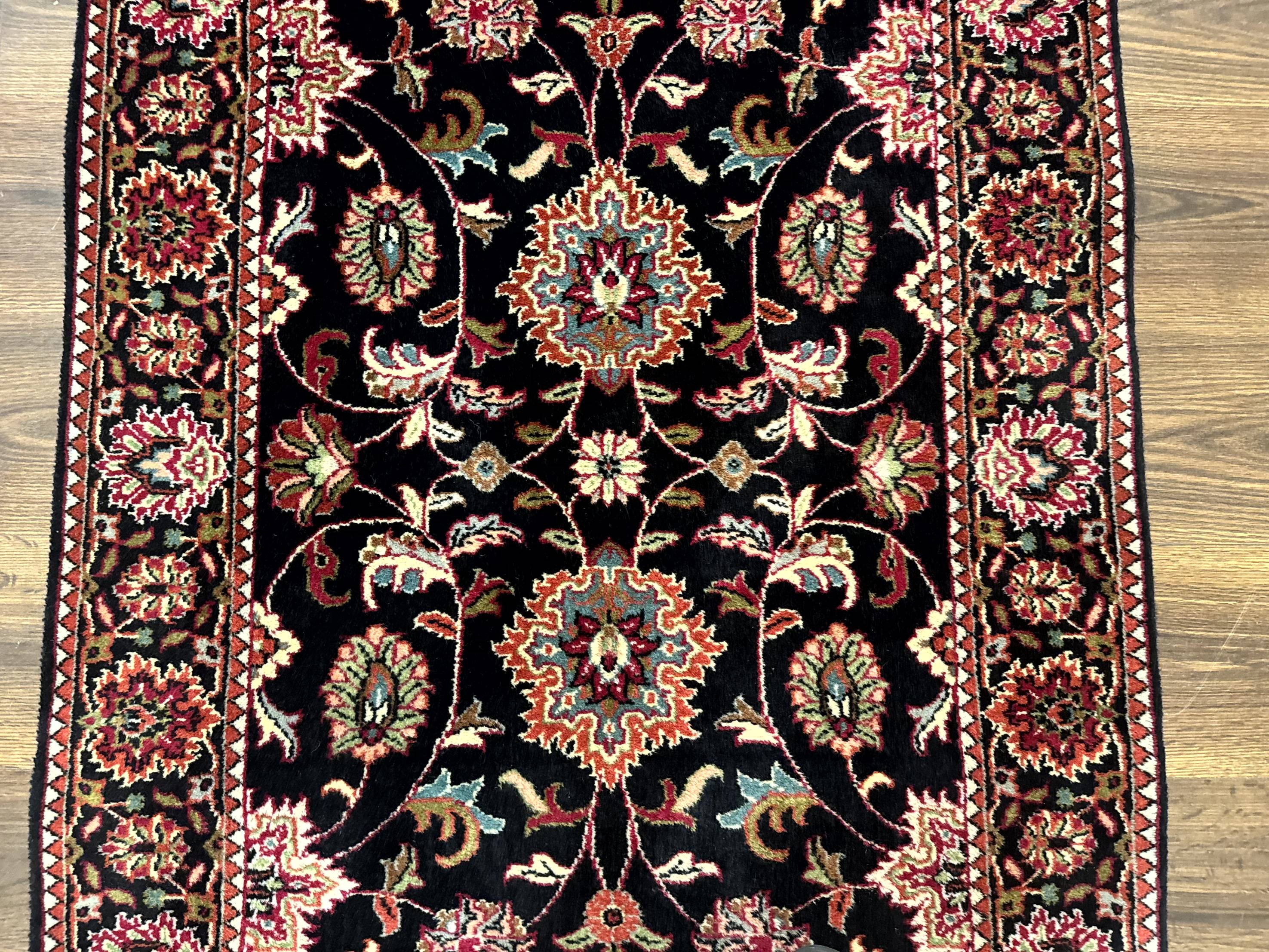 Indo Persian Sarouk Rug 3x5, Black Traditional Oriental Carpet