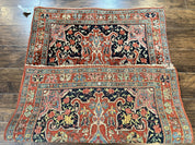 Antique Persian Bidjar Rug 4x5, Red and Blue, Hand Knotted Wool Carpet