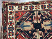 Antique Shirvan Caucasian Rug 3x5, Geometric Pattern, Red Navy Blue Beige