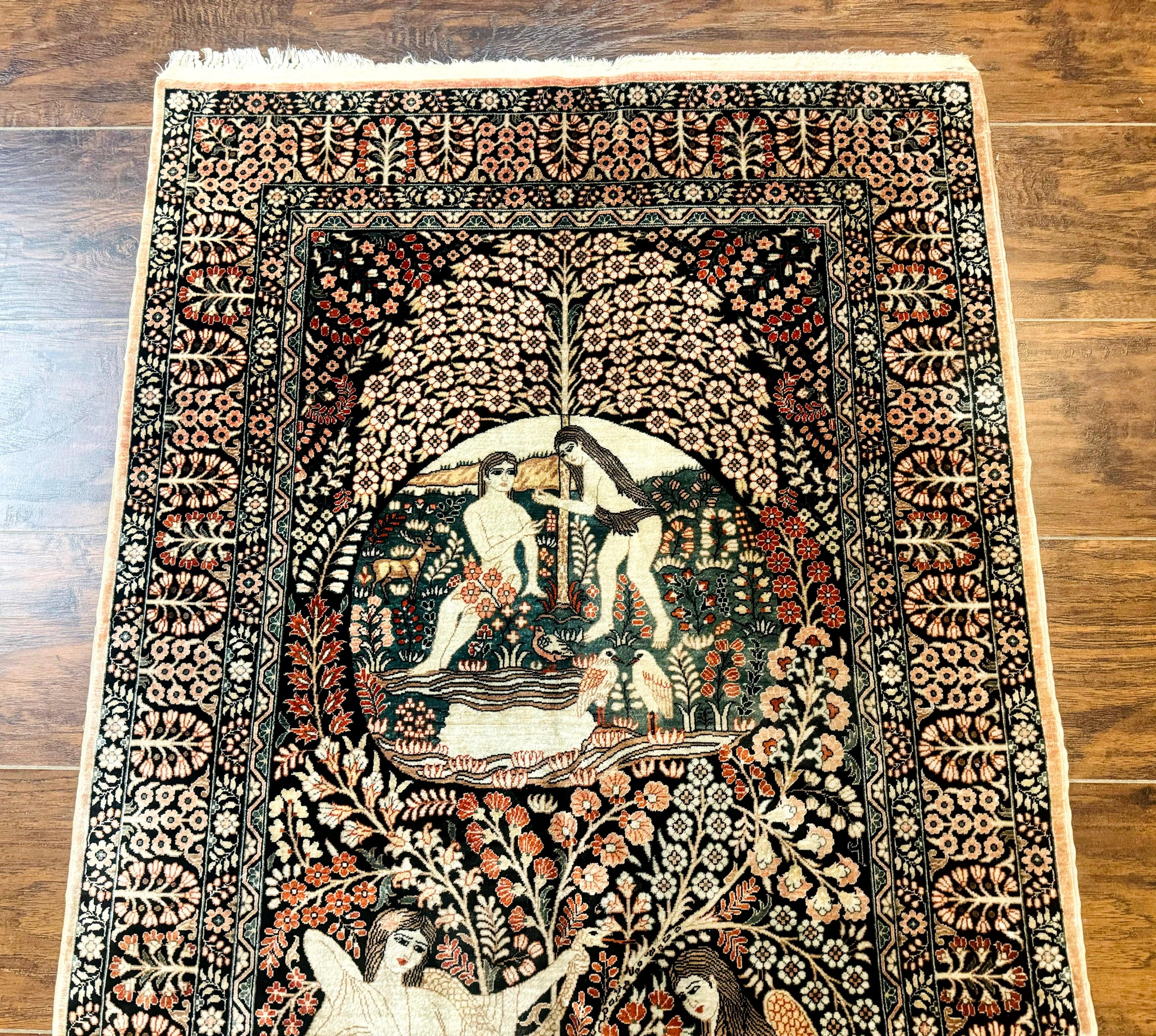 Stunning Sino Persian Pictorial Rug 2.7 x 4, Garden of Eden Adam & Eve Tree of Life Design, Extremely Fine 580 KPSI, Masterpiece